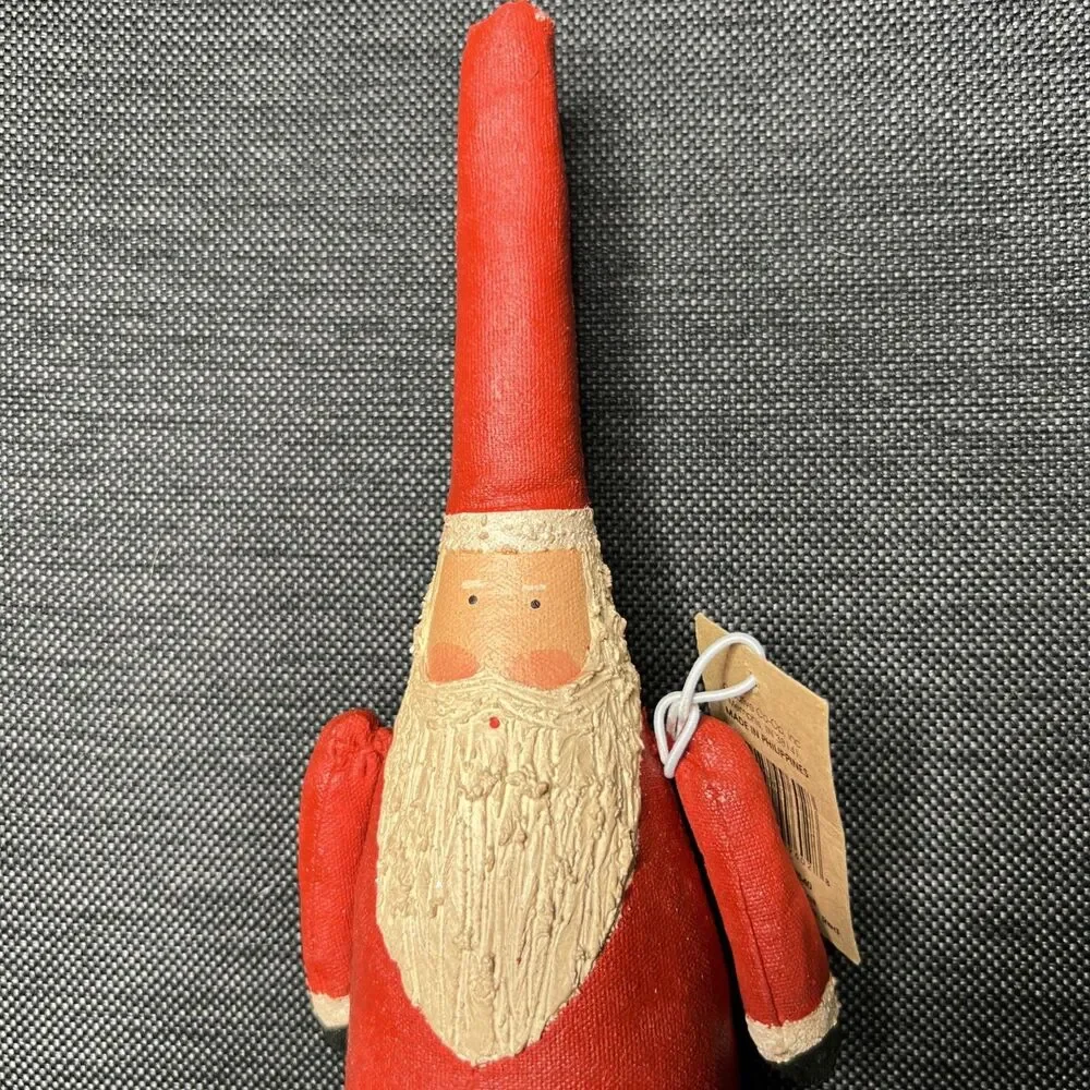 Creative Co-Op NWT Hand Painted Canvas Folk Art Santa Claus Figurine 9 3/4”